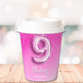 9th Birthday Gir - with Pink Number Balloon 紙コップ