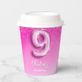 9th Birthday Gir - with Pink Number Balloon 紙コップ (正面)