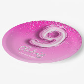 9th Birthday Girl with Number Balloon Party ペーパープレート (アングル)