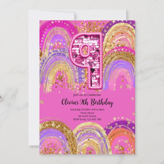 9th Birthday Girls Invitation 招待状 (正面)