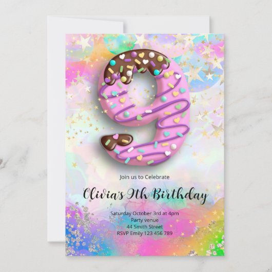 9th Birthday Girls Invitation 招待状 (正面)