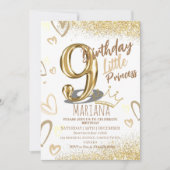 9th Birthday gold glitter Glamorous Girl Party 招待状 (正面)