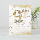 9th Birthday gold glitter Glamorous Girl Party 招待状 (スタンド正面)