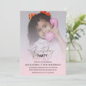 9th birthday invitation Birthday Partyフォトピンク 招待状 (スタンド正面)