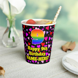 9th Birthday: Loving Hearts Pattern, Rainbow 9 紙コップ