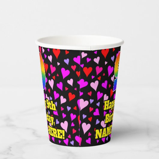 9th Birthday: Loving Hearts Pattern, Rainbow 9 紙コップ (右)