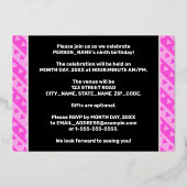 9th Birthday Party —おもしろいピンクのハートとストライプ 箔招待状 (裏面)