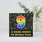9th Birthday Party:おもしろいミュージックシンボルRainbow 9 招待状 (スタンド正面)