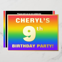 9th Birthday Party:おもしろい、レインボーカラフルパターン