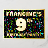 9th Birthday Party —おもしろい、音楽シカラフルンボル 箔招待状 (正面)