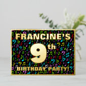 9th Birthday Party —おもしろい、音楽シカラフルンボル 箔招待状 (立ち正面)