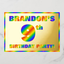 9th Birthday Party —おもしろい, Rainbow Spectrum "9" 箔招待状