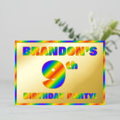 9th Birthday Party —おもしろい, Rainbow Spectrum "9" 箔招待状 (立ち正面)