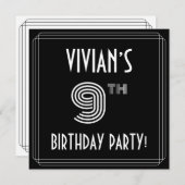 9th Birthday Party:アールデコスタイル(名前をカスタムする付) 招待状 (正面/裏面)