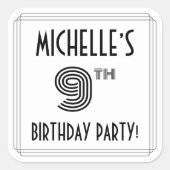 9th Birthday Party:アールデコスタイル+名前をカスタムする スクエアシール (正面)
