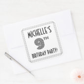 9th Birthday Party:アールデコスタイル+名前をカスタムする スクエアシール (封筒)