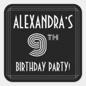 9th Birthday Party:アールデコスタイル&名前をカスタムする スクエアシール (正面)