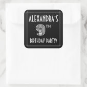 9th Birthday Party:アールデコスタイル&名前をカスタムする スクエアシール (バッグ)