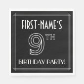 9th Birthday Party:アールデコスタイル+名前をカスタムする スタンダードランチョンナプキン (正面)