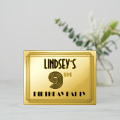 9th Birthday Party ~アールデコスタイル"9" +名前 箔招待状ポストカード (立ち正面)