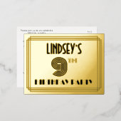 9th Birthday Party ~アールデコスタイル"9" +名前 箔招待状ポストカード (正面/裏面)