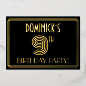 9th Birthday Party —アールデコスタイル「9」 +名前 箔招待状 (正面)