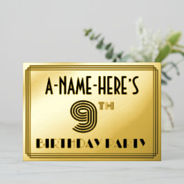 9th Birthday Party —アールデコスタイル「9」 & Name 箔招待状