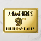 9th Birthday Party —アールデコスタイル「9」 & Name 箔招待状 (正面)