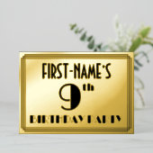 9th Birthday Party —アールデコ検索「9」 +名前 箔招待状 (立ち正面)