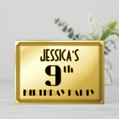 9th Birthday Party:アールデコ「9」と名前 箔招待状 (立ち正面)