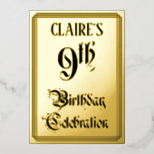 9th Birthday Party – スクリプエレガントト+名前をカスタムする 箔招待状 (正面)