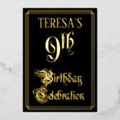 9th Birthday Party – スクリプファンシートと名前をカスタムする 箔招待状 (正面)