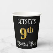9th Birthday Party – スクリプファンシート、フェイク金ゴールド・ルック 紙コップ (裏面)
