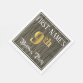 9th Birthday Party — フェイク金ゴールド&ウッドフェイク・ルックス スタンダードランチョンナプキン (角)