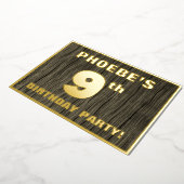 9th Birthday Party: Bold, Faux Wood Grain Pattern 箔招待状 (回転した状態)