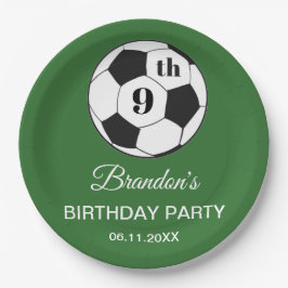 9th Birthday Party Soccer Green Boys Sports ペーパープレート