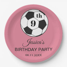 9th Birthday Party Soccer Pink Girl Sports ペーパープレート