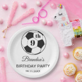 9th Birthday Party Soccer White Boys Sports ペーパープレート (パーティー)