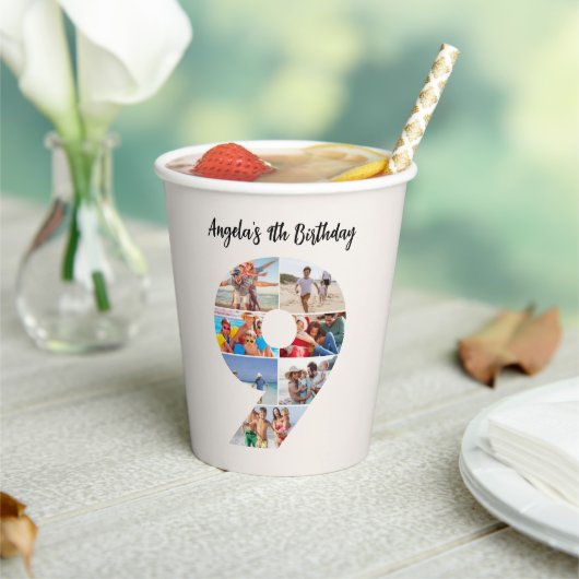 9th Birthday Photo Collage Number 9 Paper Cups 紙コップ (インサイチュ)