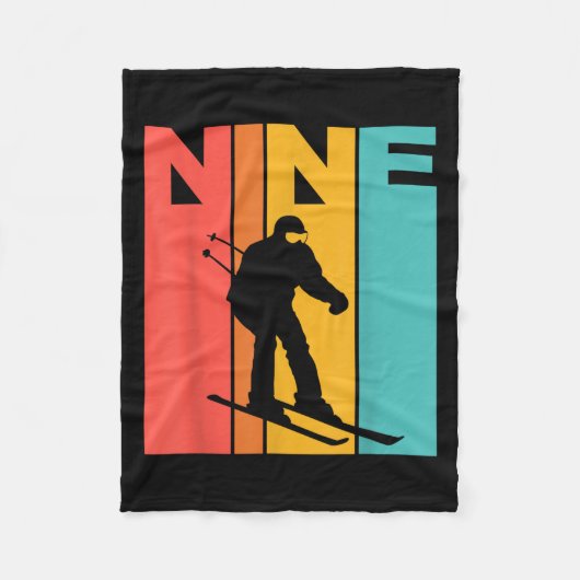 9th Birthday Retro Skiing 9 Year Old Boys Birthday フリースブランケット (正面)