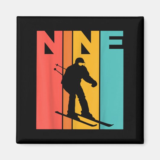 9th Birthday Retro Skiing 9 Year Old Boys Birthday マグネット (正面)