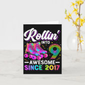 9th Birthday Shirt Girl Nine 9 Year Old Roller Ska カード (黄色い花)