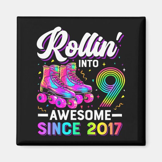 9th Birthday Shirt Girl Nine 9 Year Old Roller Ska マグネット (正面)