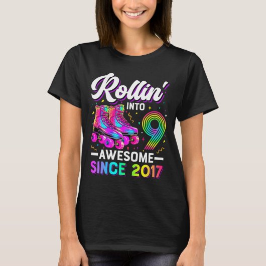 9th Birthday Shirt Girl Nine 9 Year Old Roller Ska Tシャツ (正面)