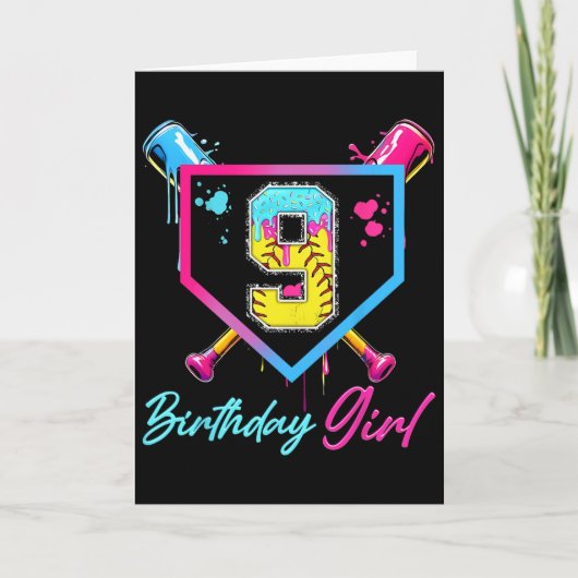9th Birthday Softll Ice Cream Drip 9 Year Old Bday カード (正面)