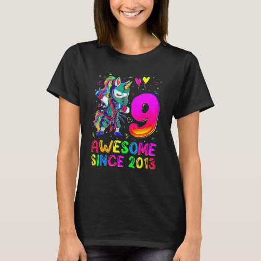 9th Birthday Unicorn Dabbing 9 Year Old Boys Tシャツ (正面)