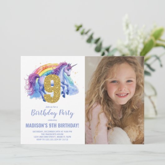 9th Rainbow Unicorn誕生日招待状写真 招待状 (スタンド正面)