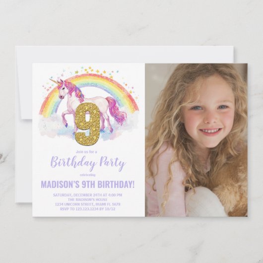9th Rainbow Unicorn誕生日招待状写真 招待状 (正面)