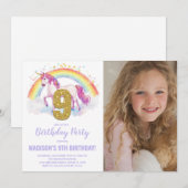 9th Rainbow Unicorn誕生日招待状写真 招待状 (正面/裏面)
