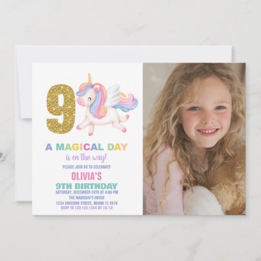 9th Rainbow Unicorn誕生日招待状w photo 招待状 (正面)